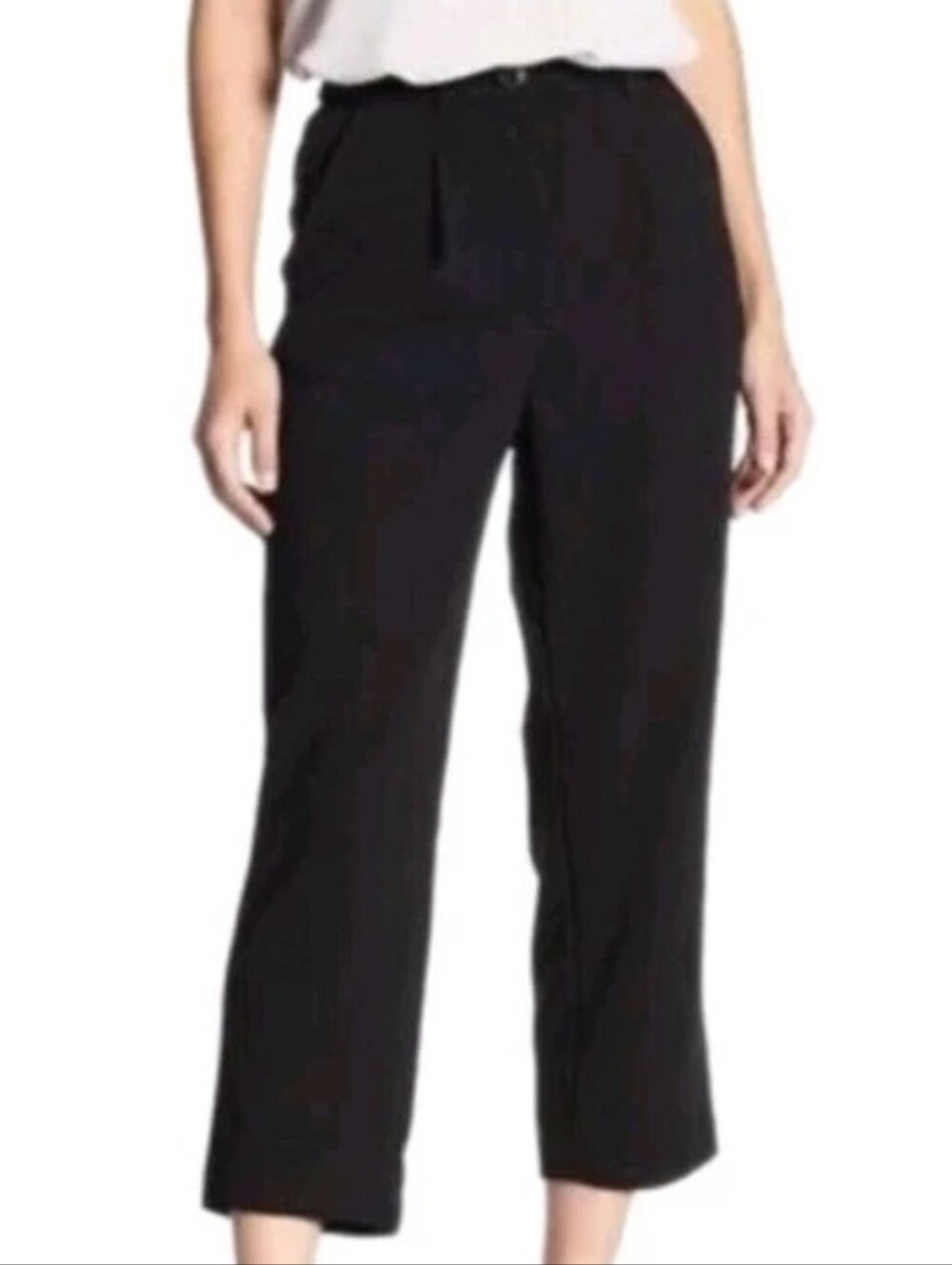 Good Luck Gem Cropped Pleated Trouser Pants Sz XL 34/23" Black Stretch Crepe Nwt